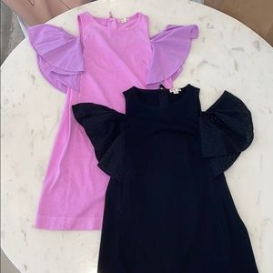 Jcrew girls orchid and black open shoulder dresses